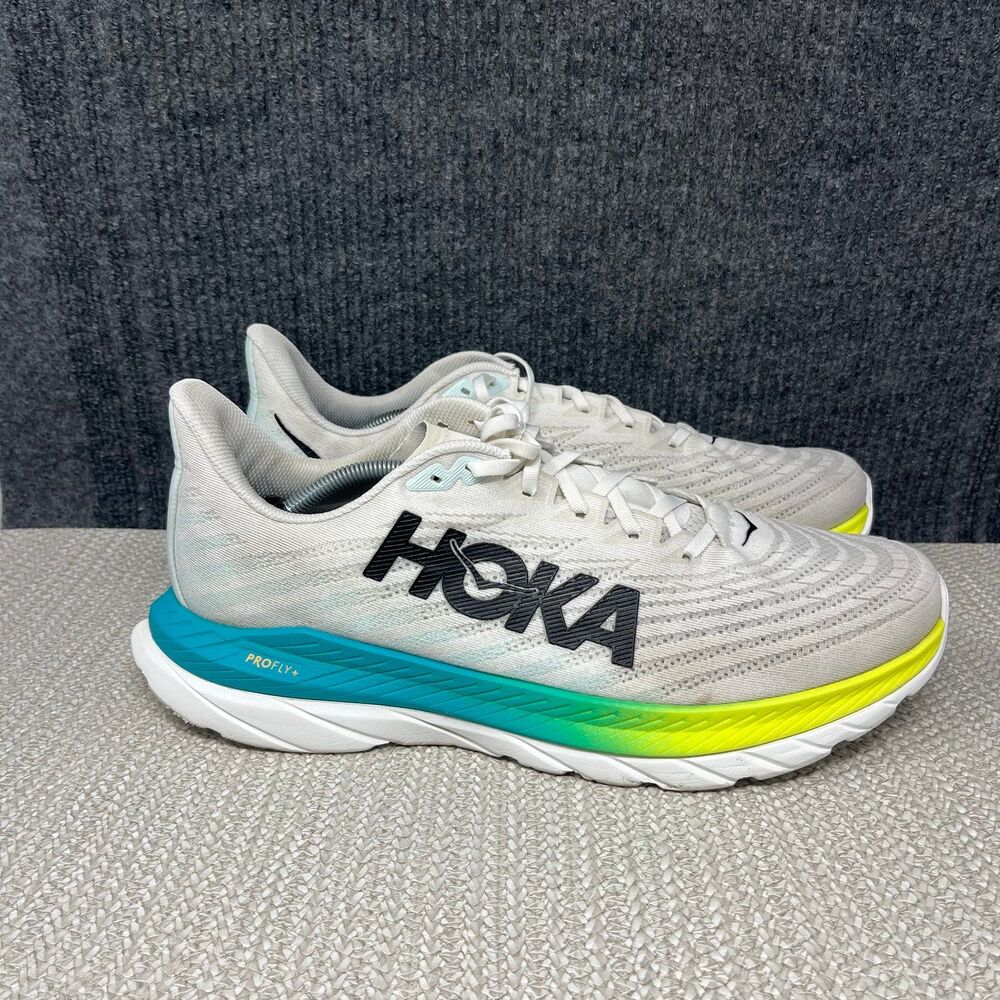 Hoka One One Mach 5 White Blue Glass Running Shoes Sneakers Mens 14 D